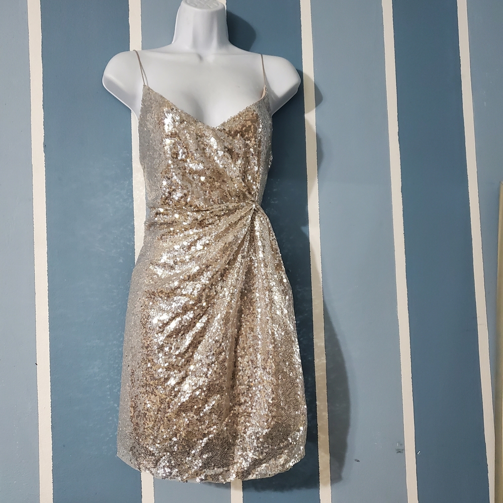 Zara Champagne Sequin Mini Dress with Twist Detail